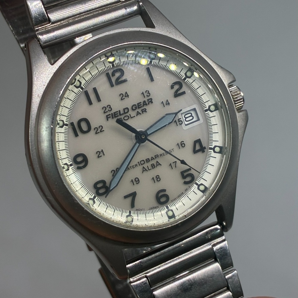 Vintage Seiko Alba Field Gear Solar V145-0B30 Military Men Watch- Working!